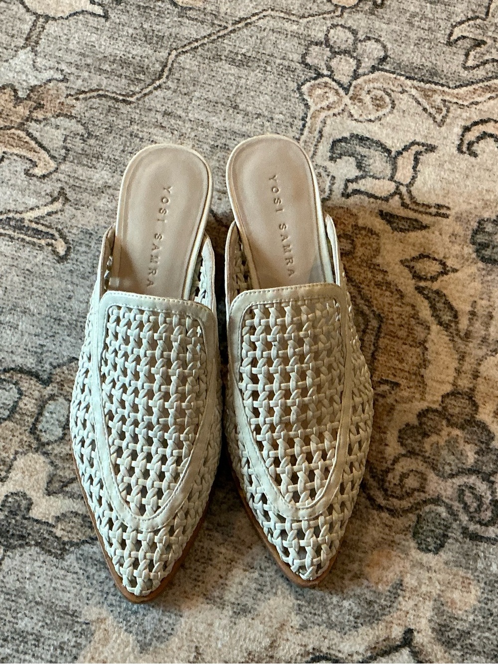 Yosi Samra Woven Pointed Slide Mule in Beige